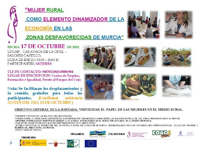 La mujer rural como elemento dinamizador de la economía centra una jornada el 17 de octubre en Caravaca