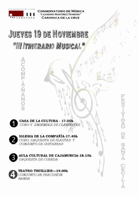 El Conservatorio caravaqueño participa en el III Itinerario Musical con motivo de Santa Cecilia