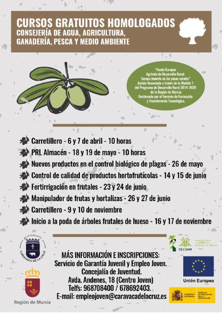 El Ayuntamiento de Caravaca y FEOAM organizan cursos de la rama agroalimentaria dirigidos tanto a trabajadores en activo como a desempleados