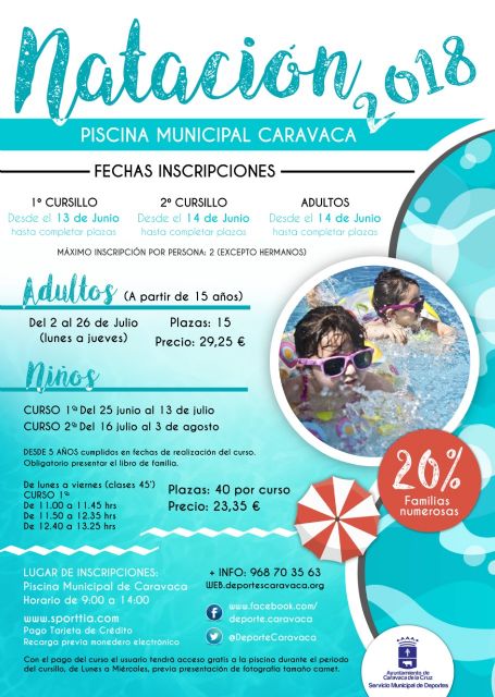 La Concejalía de Deportes oferta 500 plazas en los cursos de iniciación y perfeccionamiento de Natación