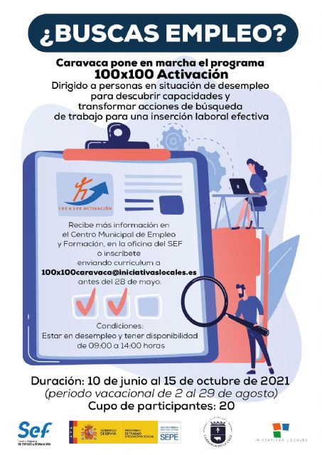 Caravaca pondrá en marcha el programa ´100x100 Activación´ para orientar en la búsqueda de empleo e incrementar las posibilidades de contratación