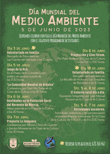 Caravaca conmemora el 'Día Mundial del Medio Ambiente' con un variado programa de actividades previstas del 3 al 10 de junio