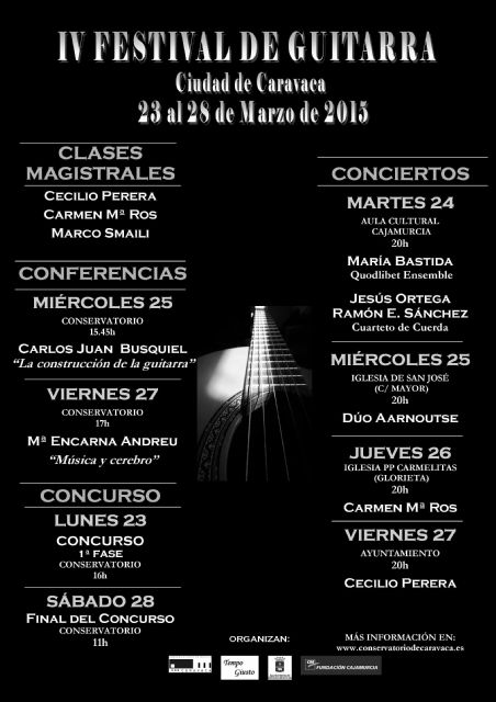 El Festival de Guitarra de Caravaca se celebra del 23 al 28 de marzo con conciertos y conferencias
