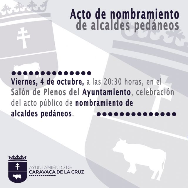 Los alcaldes pedáneos del municipio de Caravaca serán nombrados oficialmente este viernes en el Salón de Plenos del Ayuntamiento