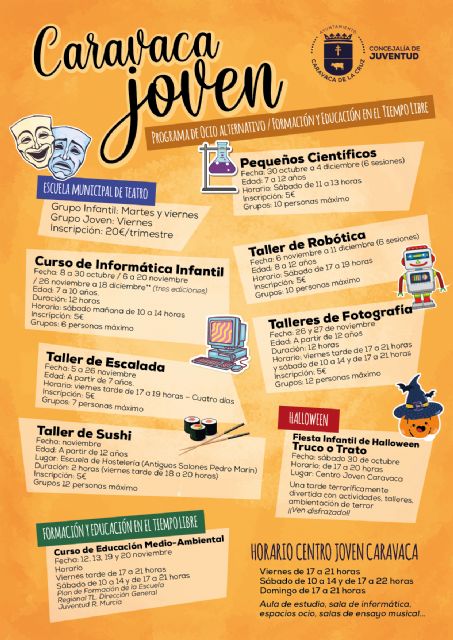 El Ayuntamiento de Caravaca oferta una programación de talleres y cursos para niños y jóvenes en fines de semana