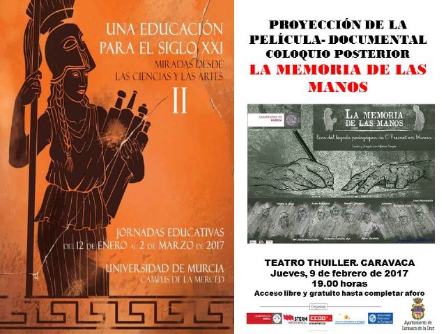 El documental 'La memoria de las manos' se proyecta en Caravaca dentro de las jornadas 'Una educación para el siglo XXI'