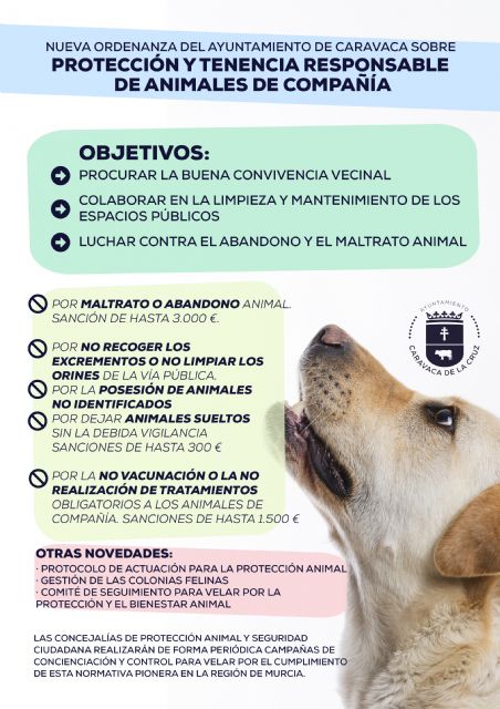Caravaca pone en marcha una ordenanza pionera en la Región sobre protección y tenencia responsable de animales de compañía