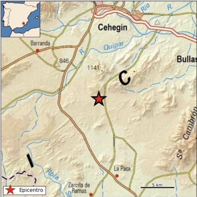 Movimiento sísmico de magnitud 3,9 y epicentro al sur de Caravaca de la Cruz