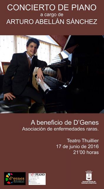 El joven pianista caravaqueño Arturo Abellán ofrece un concierto a favor de la asociación 'D´Genes'