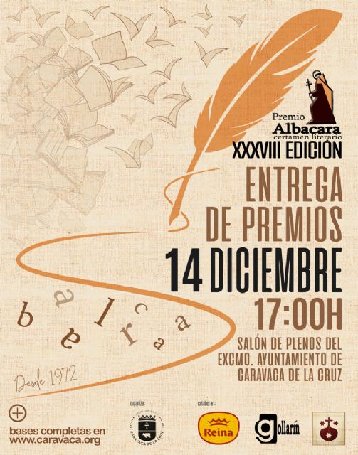 El Ayuntamiento de Caravaca entrega los premios del Certamen Literario Albacara este sábado en el Salón de Plenos