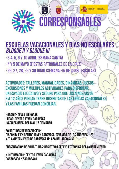 El Ayuntamiento de Caravaca oferta nuevas escuelas vacacionales para el último trimestre del curso escolar