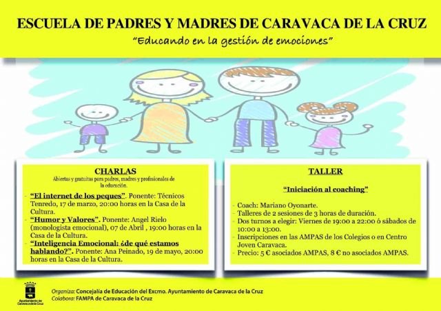 El Ayuntamiento de Caravaca inicia este jueves la 'Escuela de Padres y Madres'