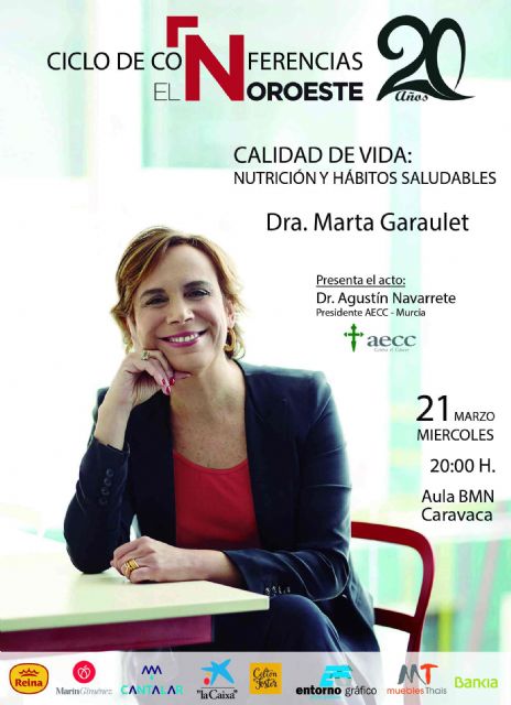 La doctora Garaulet ofrece próximo miércoles en Caravaca la conferencia 'Calidad de vida: Nutrición y hábitos saludables'