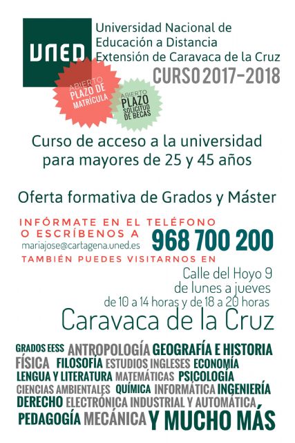 La extensión de la UNED en Caravaca formaliza las matriculaciones para el curso 2017/2018