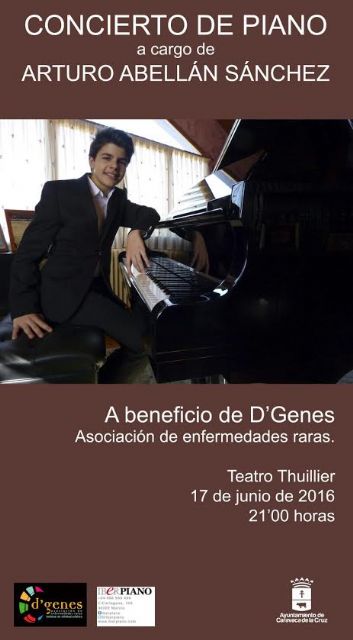 El joven músico Arturo Abellán Sánchez ofrecerá mañana un concierto de piano a beneficio de D´Genes