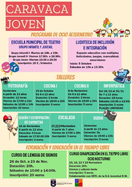 El Ayuntamiento de Caravaca presenta más de diez propuestas infantiles y juveniles de ocio alternativo para los fines de semana