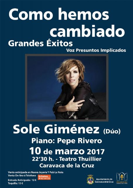 Sole Giménez ofrece un concierto el 10 de marzo en el teatro Thuillier de Caravaca