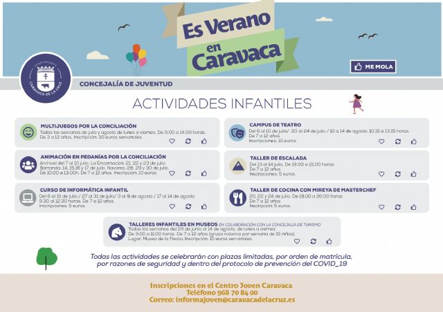 La Concejalía de Juventud del Ayuntamiento de Caravaca oferta cerca de veinte propuestas de ocio y formación dirigidas a niños y jóvenes para este verano 2020