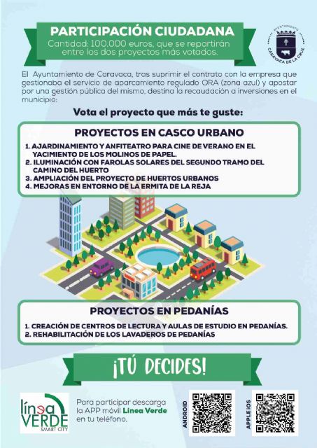 El Ayuntamiento de Caravaca realiza una consulta ciudadana para destinar 100.000 euros a dos proyectos en el casco urbano y pedanías