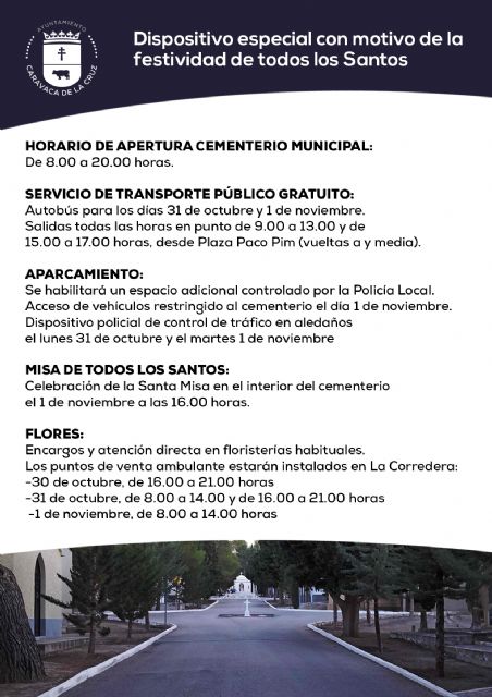 El Ayuntamiento de Caravaca habilita una línea de transporte gratuito al Cementerio Municipal con motivo de la festividad de todos los Santos