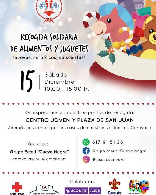 El Grupo Scout 'Cueva Negra' de Caravaca organiza el sábado 15 de diciembre una campaña solidaria de recogida de alimentos y juguetes
