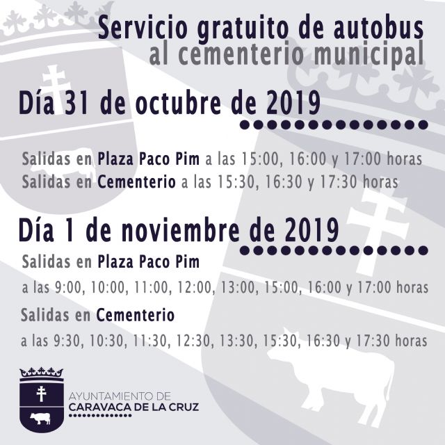 El Ayuntamiento de Caravaca facilita el transporte gratuito al Cementerio Municipal los días 31 de octubre y 1 de noviembre