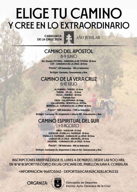Deportes lanza una edición especial de programa municipal de senderismo por caminos de peregrinación a Caravaca